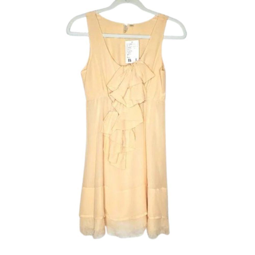 Anthropologie Peach Silk Ruffle Dress NWT S